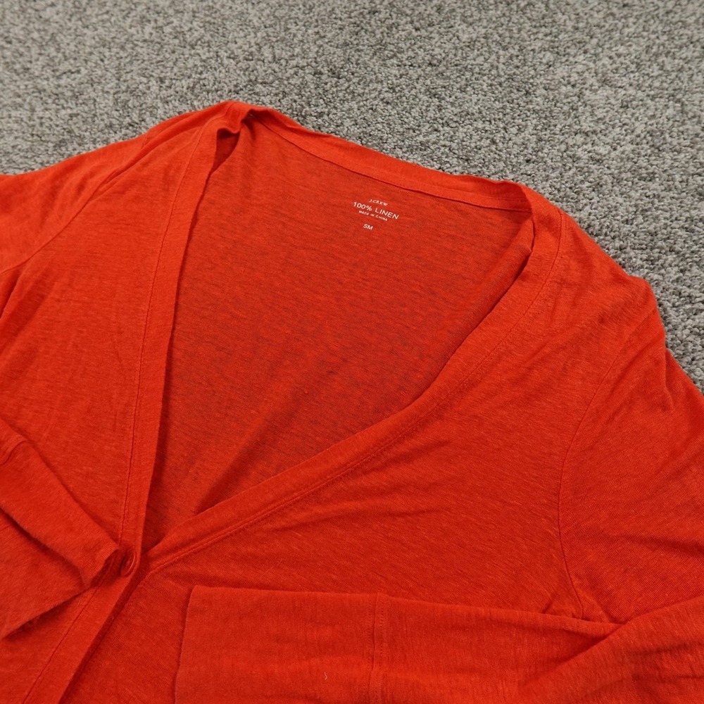 J Crew Cardigan Womens S Orange Linen‎ V Neck Button Front Pockets Lightweight